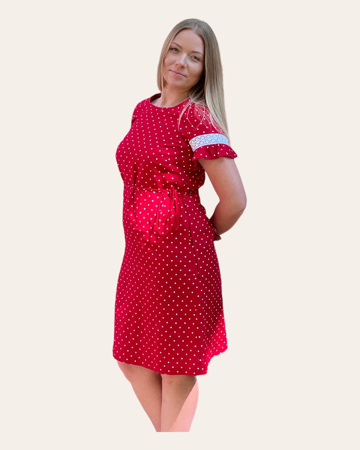 Lininė suknelė varpelio silueto raudonos spalvos