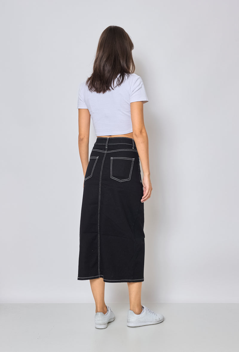 Juodas ilgas sijonas iš džinso