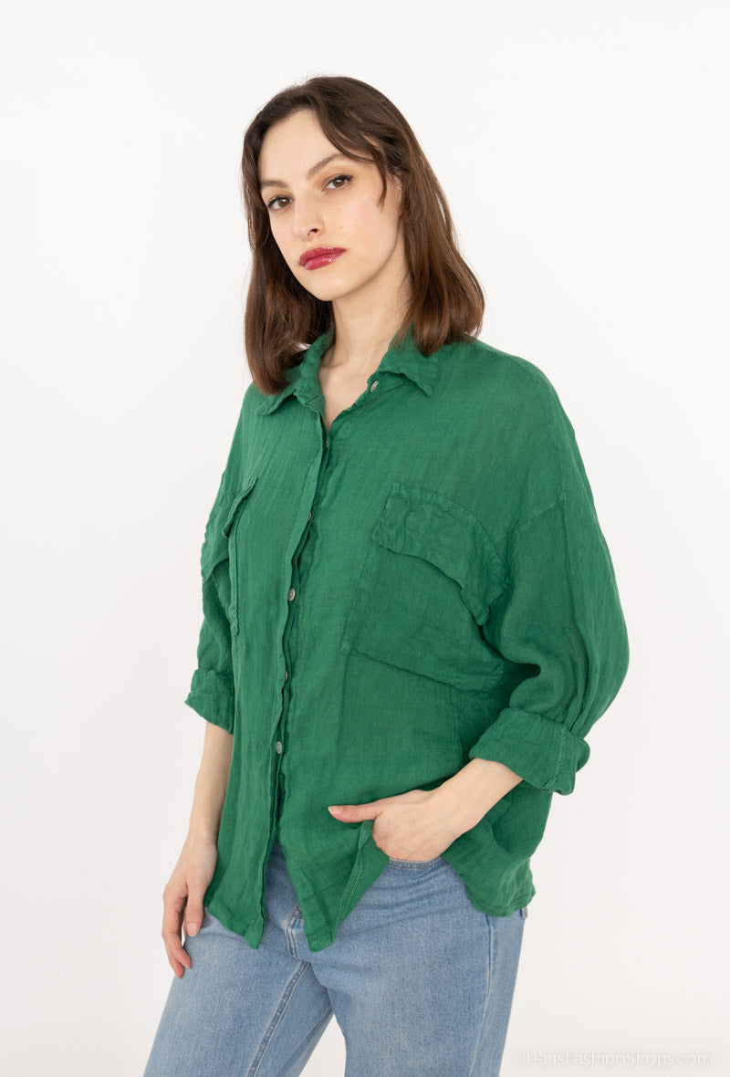 Švarkas- marškiniai ryškiai žalios spalvos iš lino