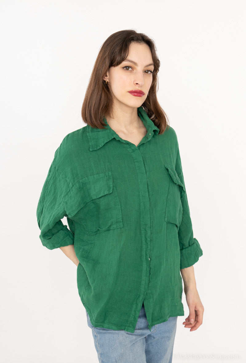 Švarkas- marškiniai ryškiai žalios spalvos iš lino