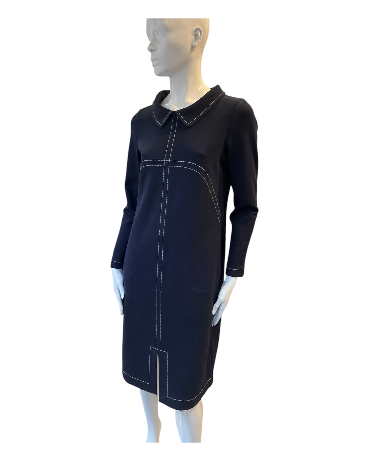 Tamsiai mėlyna suknelė, Skeltukas, Kišenės, Elegantiška, Patogi – išskirtiniai drabužiai iš jakas.net